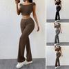 Женские домашние костюмы из двух частей: кроп-топ с коротким рукавом и расклешенные брюки с высокой посадкой