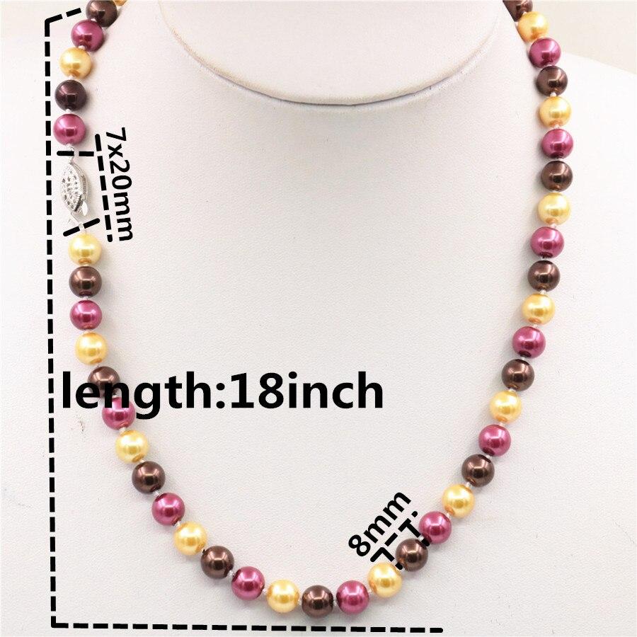 Round 8mm South Sea Gold Rose Red Brown Multicolor Shell Pearl Necklace Women Jewelry Making Design Rope Chain Neck Wear 18INCH