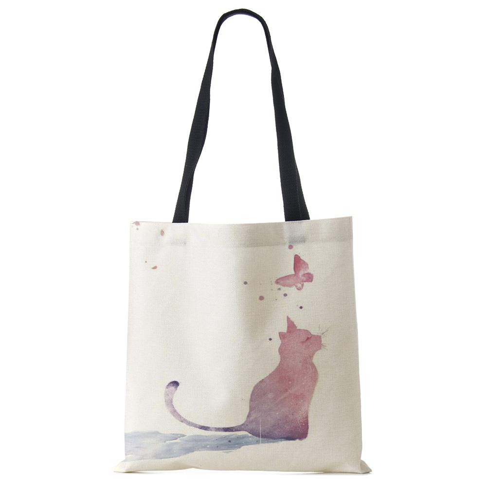 Акварельные сумки-тоут ручной росписи, цветочная милая кошка, принт, наплечная сумка для женщин, леди, офисная сумка, повседневные сумки для покупок, KTY
