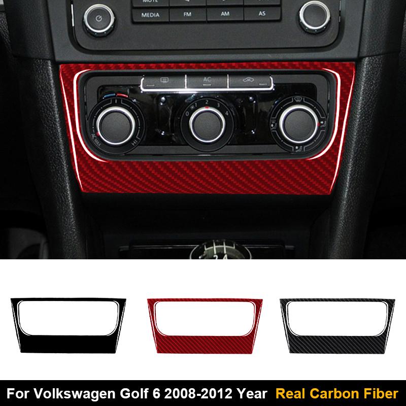 1PC Real Carbon Fiber Car Air Conditio Button Switch Panel Frame Sticker For Volkswagen Golf 6 2008-2012 Interior Accessories