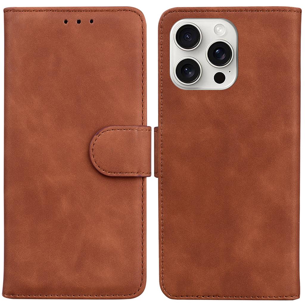For iPhone 16 Pro Case Solid Color PU Leather Stand Phone Cover