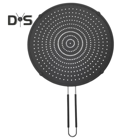 Grease Splatter Guard with Handle Heat-Resistant Non-stick Reusable Silicone Frying Pan Oil Splatter Screen Kitchen Tool