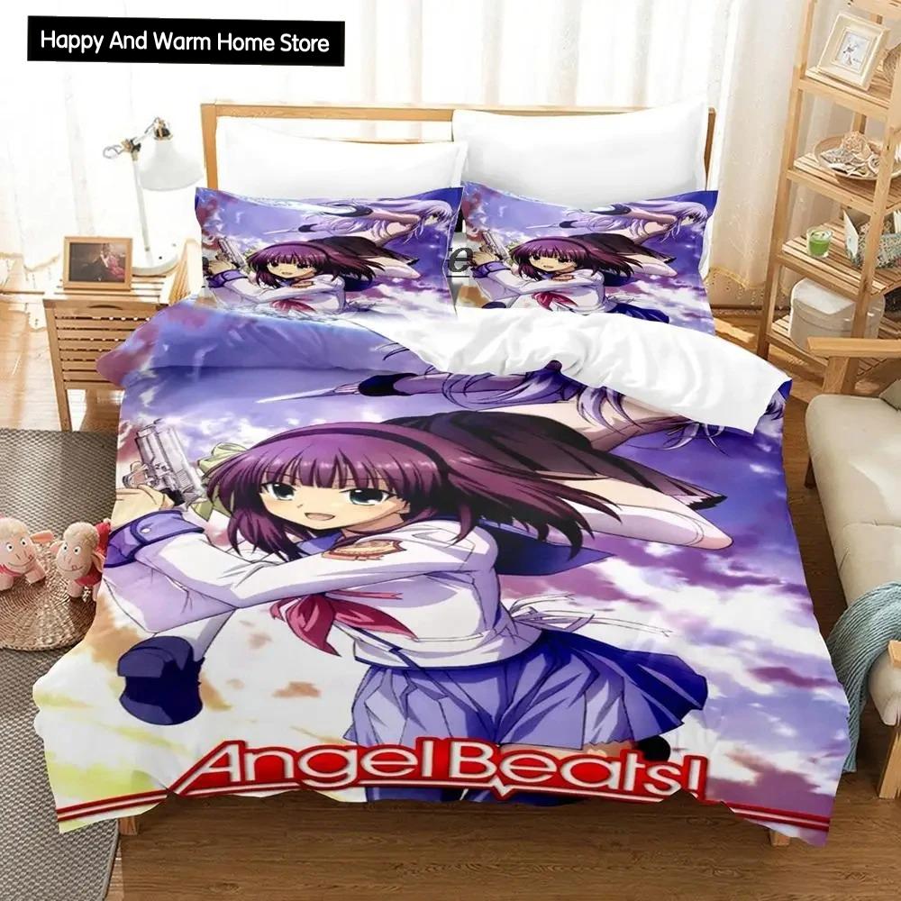 3D Печать Аниме Angel Beats Комплект постельного белья Пододеяльник Размер King Queen Для мальчиков Взрослых Постельное белье Мягкое Одеяло Наволочка