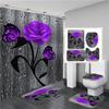 4 PCS Full Set Bathroom Set Shower Curtain Bath Non-Slip Floor Mat Carpet Home Bathroom