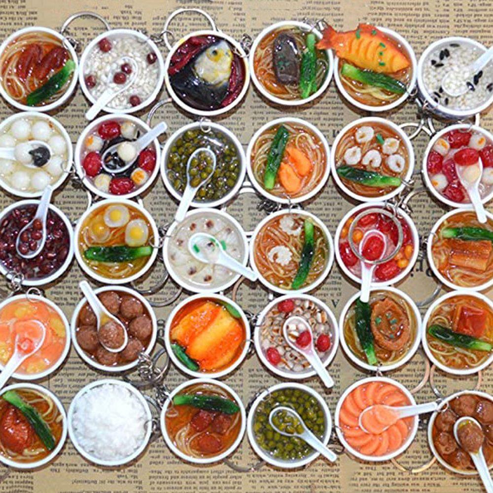 Porcelain Delicious Food Bag Pendant Noodle Keychain Simulation Food Bowl Keyrings Food Key Chains