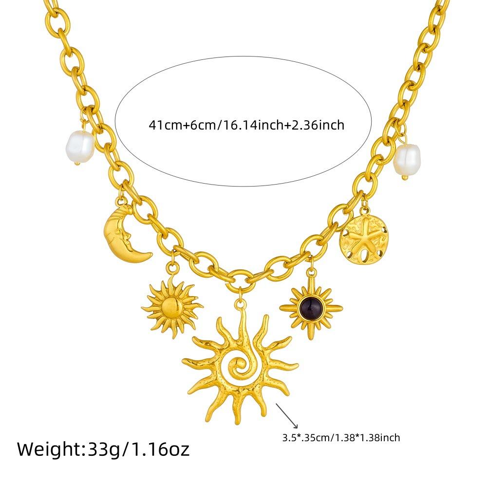 Stainless Steel Creative Spiral Sun Element Moon Star Pendant Necklace Women Hyperbole Clavicle Chain Party Gifts