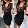 Women Sexy Lace Sleeveless Bodycon Dress Ladies V-Neck Party Evening Mini Dress