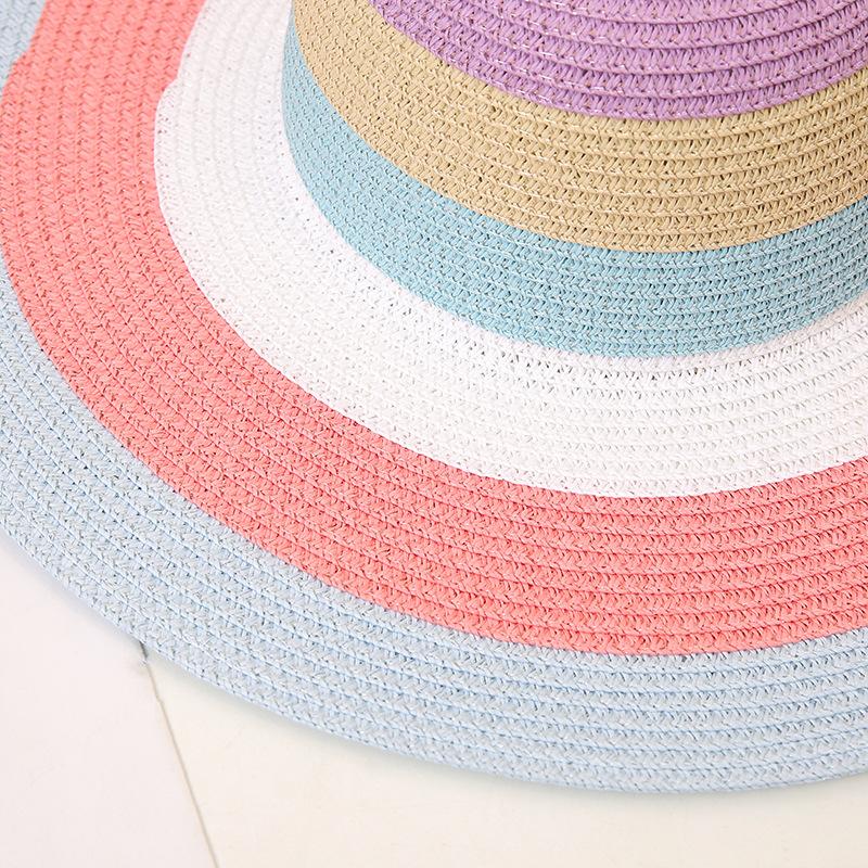 Радужные полосатые большие солнцезащитные шляпы, модная соломенная шляпа с цветными блоками, складная дорожная пляжная шляпа для женщин и девочек, летняя уличная