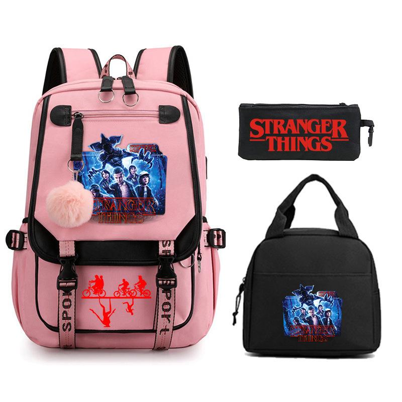 Модный Детский Рюкзак Stranger Things Комбинация Три Предмета Универсальный Для Мальчиков и Девочек Студенческая Школьная Сумка