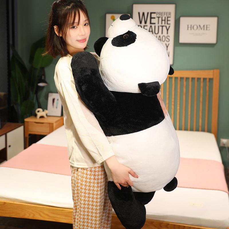 50~90cm Lying Panda Bear Plush Pillow Stuffed Cartoon Zoo Animal Sleeping Companion Friend Gift