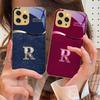 Золотистая окантовка буква R Для iPhone 16 16Pro Max 15 P ro 14 13 Plus 12 Mini 11Pro Max XS Max XR Золотистый чехол для телефона из закаленного стекла