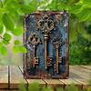 Antique Key Wall Art, Metal Iron Plaque. UV Printed On Aluminum, A Multipurpose Wall Decor for Garden Aesthetic Enhancement.