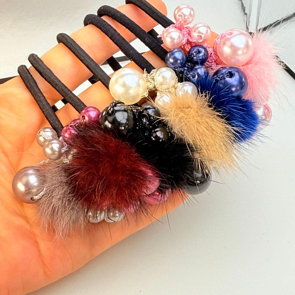 Корейская модная резинка для волос: Женский разноцветный аксессуар для хвоста с помпонами и жемчугом, эластичный