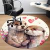 1pc Otters Love Office Round Area Rug,  Mat Suitable ForOffice, Under Office Chairs Bedroom Living Room Home Decor, Room Deco