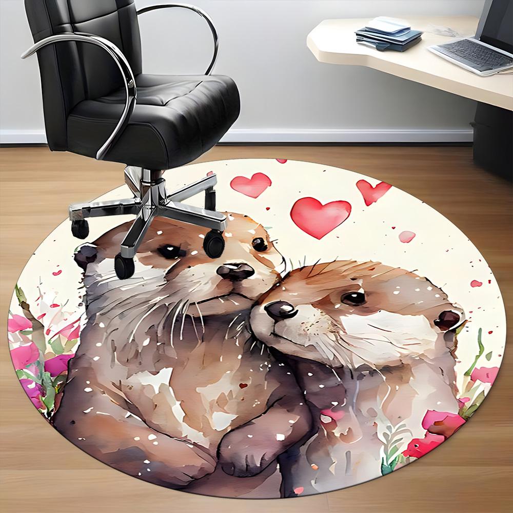 1pc Otters Love Office Round Area Rug, Mat Suitable ForOffice, Under Office Chairs Bedroom Living Room Home Decor, Room Deco