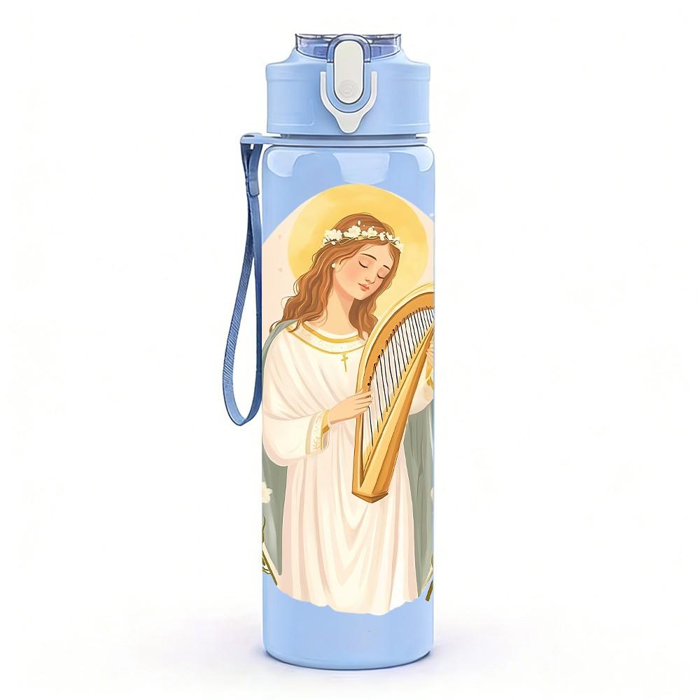 1PC Angel White Robe Religious Print 750ml Color Plastic Sports Water Bottle Leakproof Flip Straw Lid Suitable for Sports Office Home Use