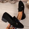 Women's Loafers Pointed Toe Square Heel Butterfly-knot One Kick Shoes All-match Retro Plus-size Spring and Autumn Single Shoes