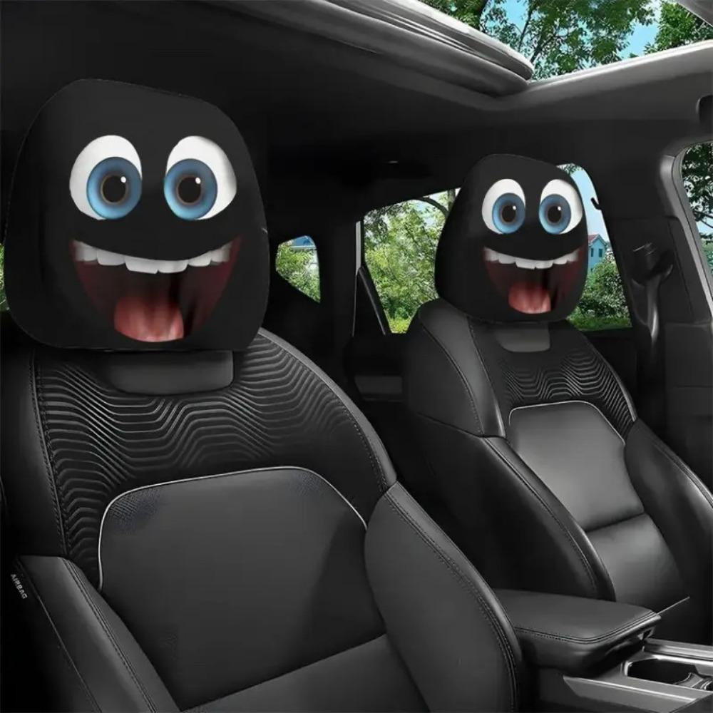 2Pcs Cartoon Car Pillowcase Exaggerated Car Seat Headcover Halloween Christmas Holiday