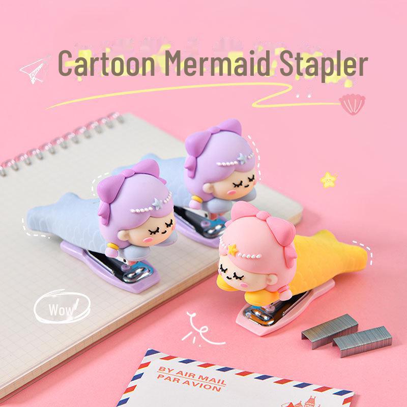 Mini Cartoon Mermaid Stapler - Cute, Creative, Portable Student Stationery