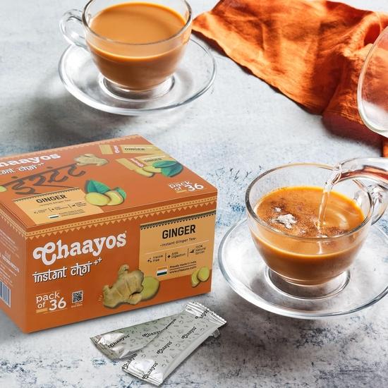 Chaayos Растворимый чайный премикс - со вкусом имбиря - с низким содержанием сахара (36 пакетиков) | Растворимый чай | Чайный премикс | Имбирный чай |288 грамм