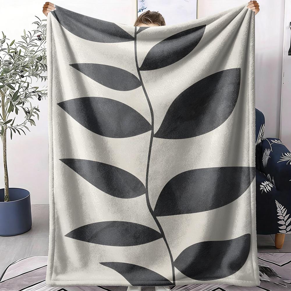 Black Abstract Plant Throw Soft Flannel AC Blanket Lightweight Summer Nap Throw Cozy Blanket for Sofa Bed Travel Home