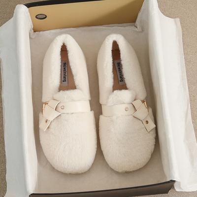 Зимняя женская верхняя одежда 2023 года, плюшевые туфли на плоской подошве, зимние сапоги, стильные металлические украшения, женские повседневные туфли-лодочки