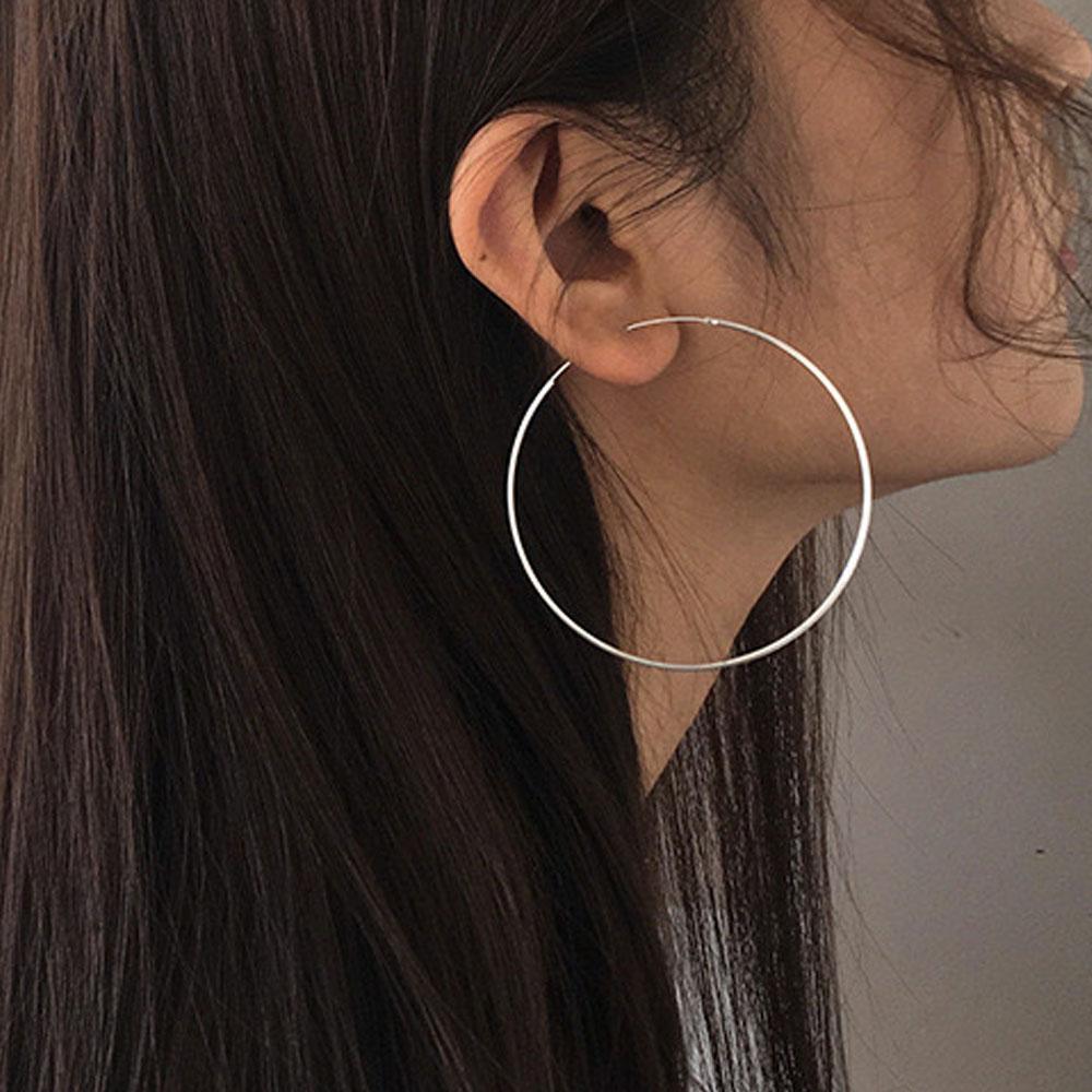 BF CLUB 925 Sterling Silver Earrings For Women Trendy Simple Big Circle Earring Jewelry Prevent Allergy Party Accessories