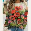 Осенняя мода с длинным рукавом и круглым вырезом с цветочным принтом женские пуловеры футболка блузка топ