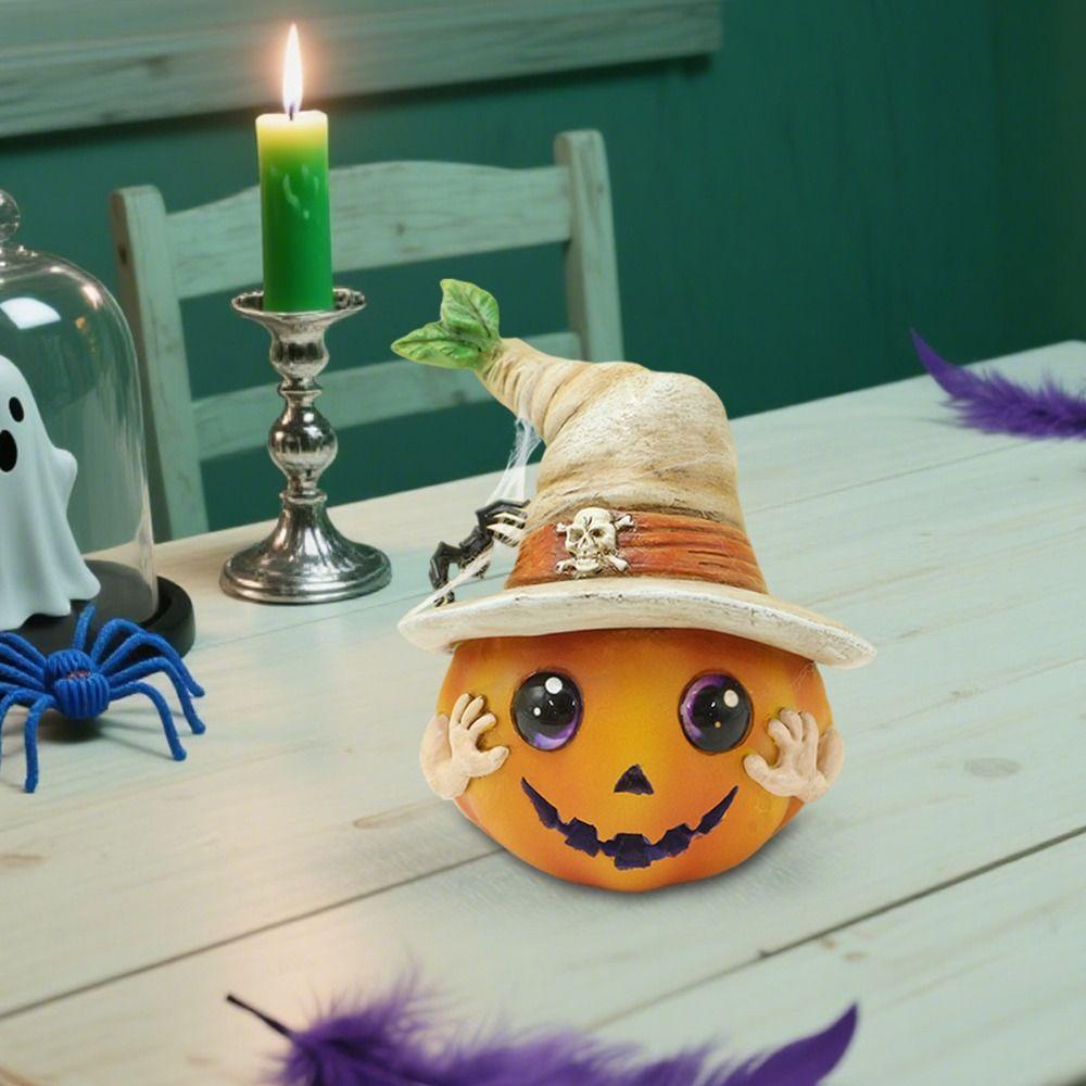 Украшение на Хэллоуин Скульптура тыквы-эльфа из смолы Милые забавные фигурки тыквенной головы Мультяшная миниатюрная статуэтка Украшение для вечеринки