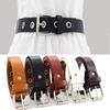 Women Leather Belt Round Metal Pin Buckle Circle Belt Fashion Row Grommet Waist Belt Strap