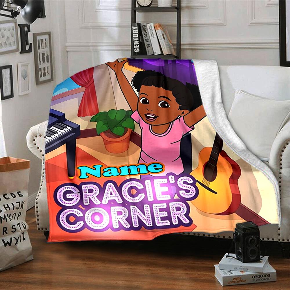 Custom Name Gracie's Corner Theme Printed Blanket - Perfect for Couch, Bed, Travel & Outdoor Use | Machine Washable, Cozy & Durable.