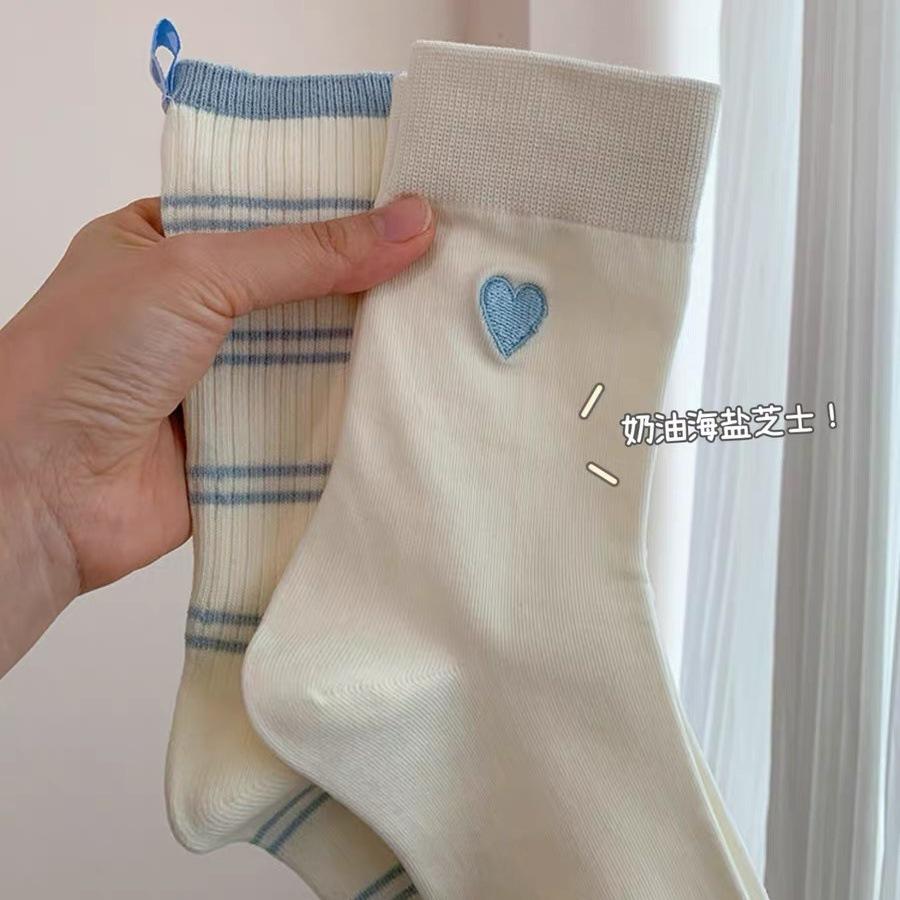 Love Socks Medium Tube Socks Spring And Autumn Cotton Socks Tide Stripe Sports White Stockings