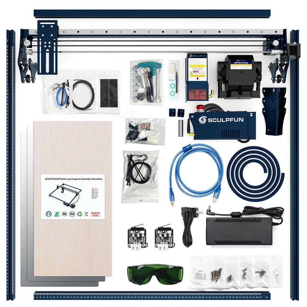 SCULPFUN S30 Ultra 33W Лазерный гравер, автоматическая подача воздуха, лазерный фокус 0,08x0,10 мм, 600 * 600 мм - вилка европейского стандарта