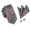 Hi-Tie Mens Silk Tie Paisley Necktie Handkerchief Cufflinks Set for Party Wedding Business