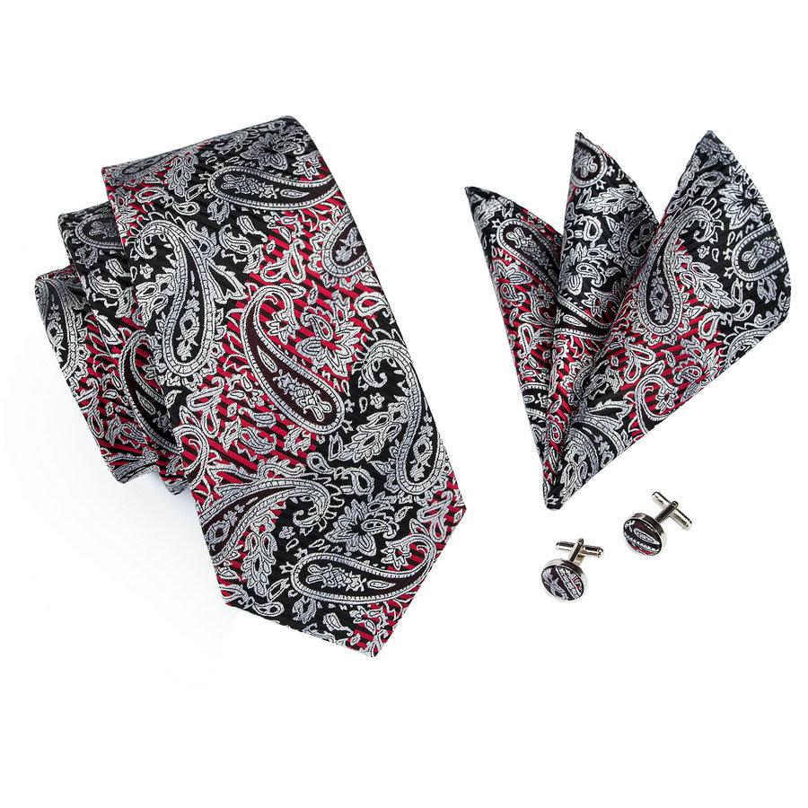 Hi-Tie Mens Silk Tie Paisley Necktie Handkerchief Cufflinks Set for Party Wedding Business