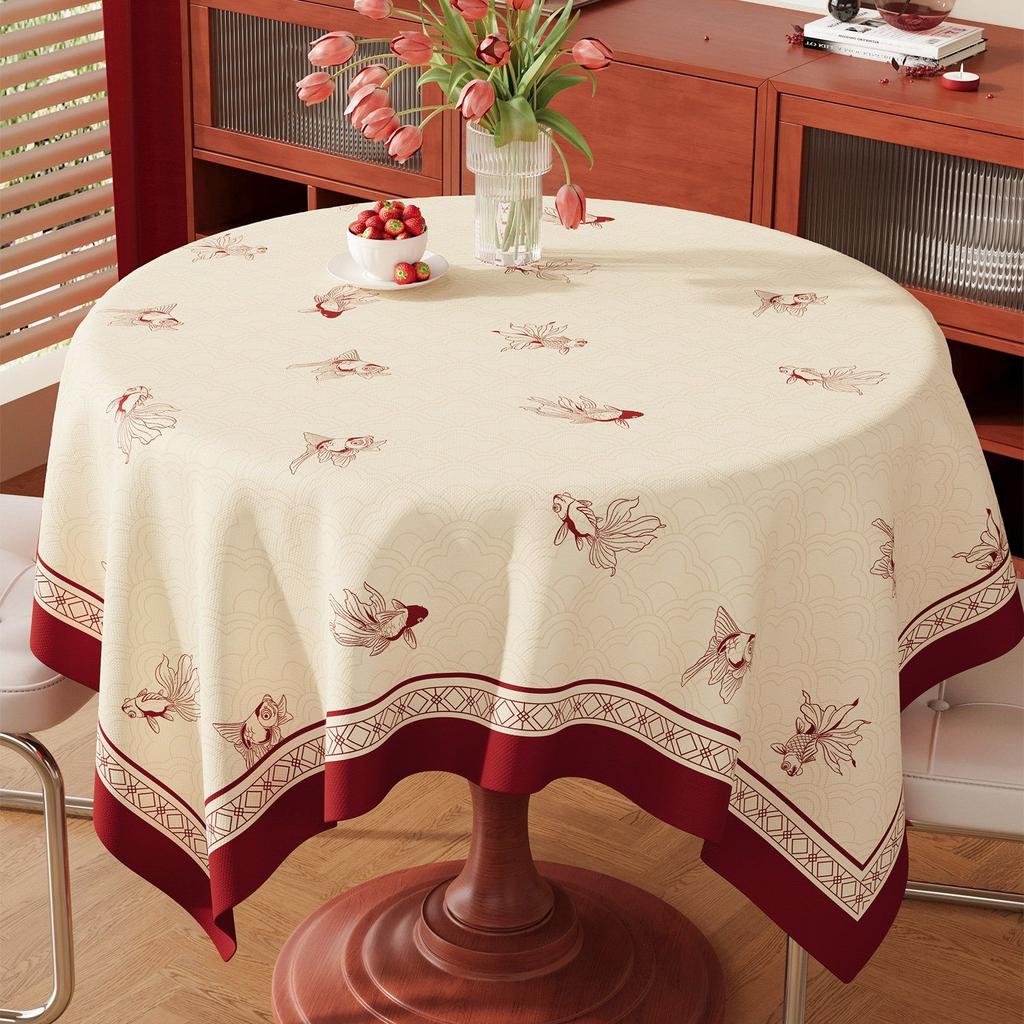 Festive Red Tablecloth—Wash-Free, Waterproof, Grease-Resistant, Round Heat-Resistant, Stain-Resistant Coffee Table Cloth