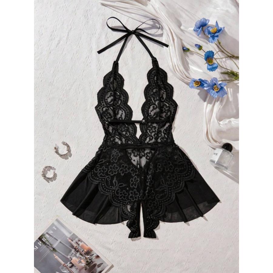 European and American erotic underwear babydoll perspective mesh lace suspender nightgown sexy pajama set