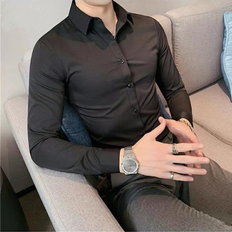 Men's Long-sleeved White Shirt Business Professional Suit Hairdresser Markless Black Shirt