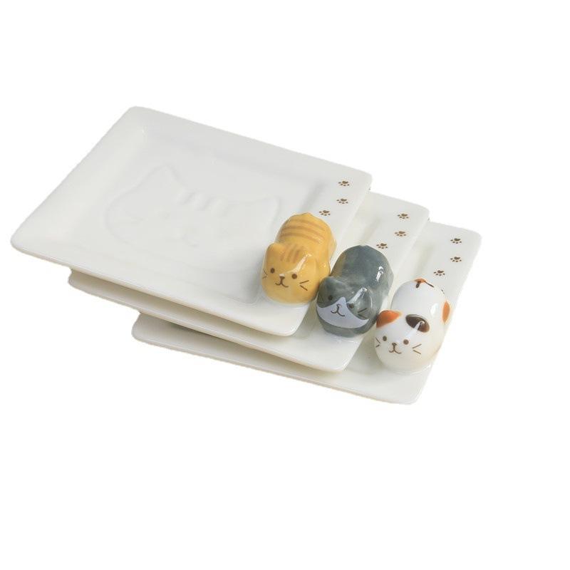 Japanese Ceramic Sauce Dish Tableware Creative Cute Cartoon Lucky Cat Pattern Water Drop Modeling Fruit Sushi Dish Ceramic Dish