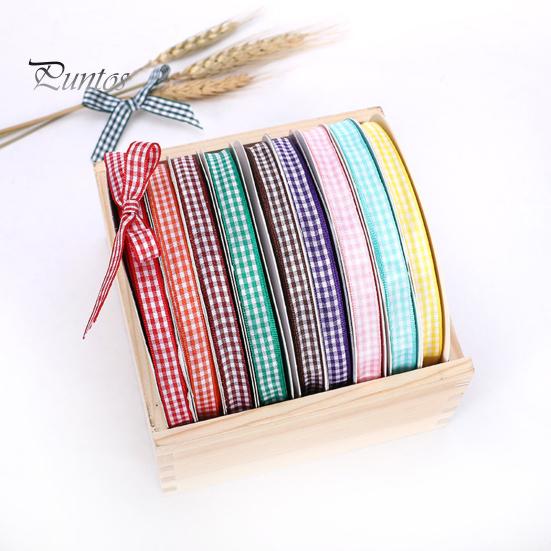 For Party DIY 1 Roll Cheque Plaid Ribbon All Match Rural Style Printed Grid Bow Gift Box Packing Ribbon