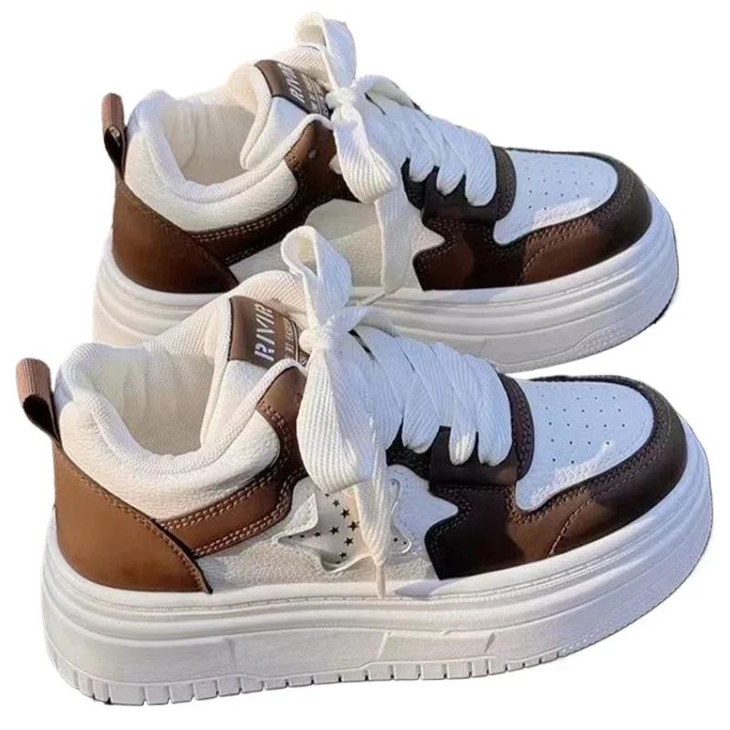 Fashion Shoes for Women Campus Style Lolita Sneakers for Girls Are Cute and Sweet All-match Black Khaki White Thick-soled Shoes