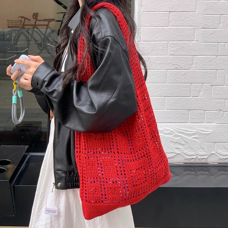 Simple Crochet Tote Bags Fashion Hollow Knitted Women's Bags Casual Female Shoulder Bags Ladies Shopping Top-Handle