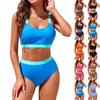 Женский комплект бикини с высокой талией и V-образным вырезом, купальник из двух частей, цветной блок, витой купальник спереди