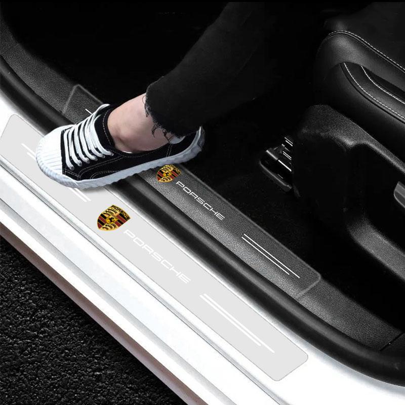 4Pcs Car Threshold Protector Transparent Decorative Badge 3D Sticker For Porsche 911 918Spyder 928 944 968 Boxster Cayenne Macan Panamera