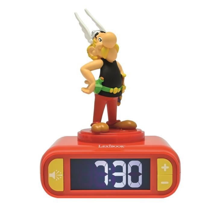 LEXIBOOK - Réveil veilleuse Astérix - Sons et mélodies, écran LCD rétro-éclairé et lumineux - Noir, Blanc, Rouge, Jaune