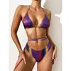 Sexy Swimsuit Women's Summer Gradient Color Bikini Three-piece Lace-up Bandage Monokini Beach Wear Hollow Out