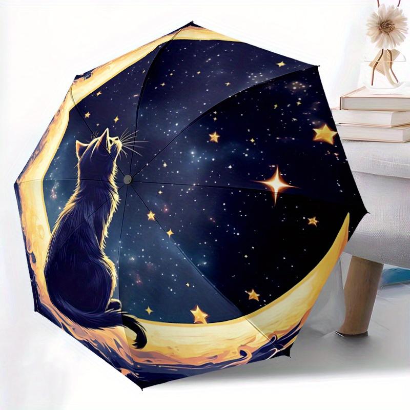 1pc Moonlit Whiskers Automatic Open/close Folding Compact Umbrella, 8-Rib Sturdy Canopy, Lightweight Portable, Commuting Use, Gift, Outdoor Umbrella,