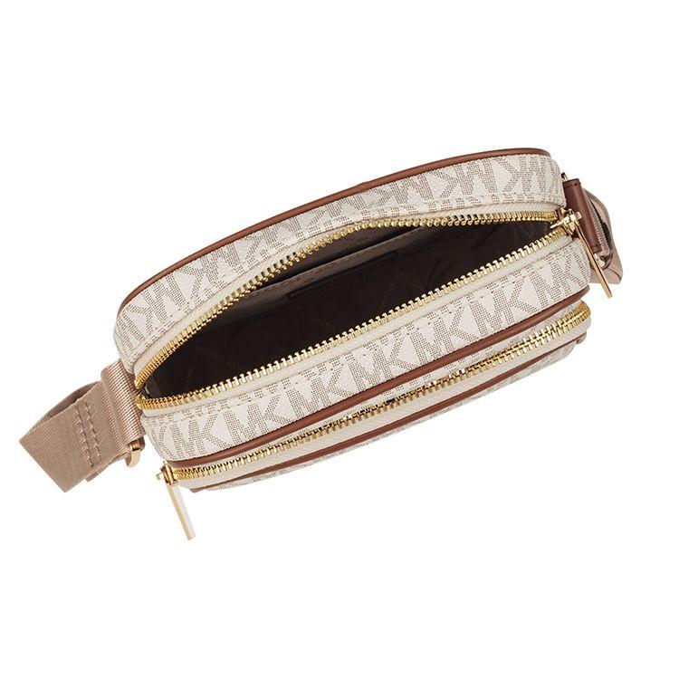 Michael Kors Jet Set Travel Monogram Vintage Zip Closure PVC Phone Crossbody Bag Women bags Vanilla 35H9GTVC1B-VANILLA