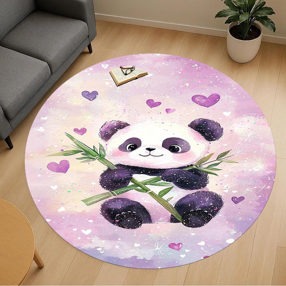 1PC Panda Hearts Round Chair mat Area Rug - Non-Slip, Floor Mat for Office, Bedroom, home decor Christmas Gift c0528013