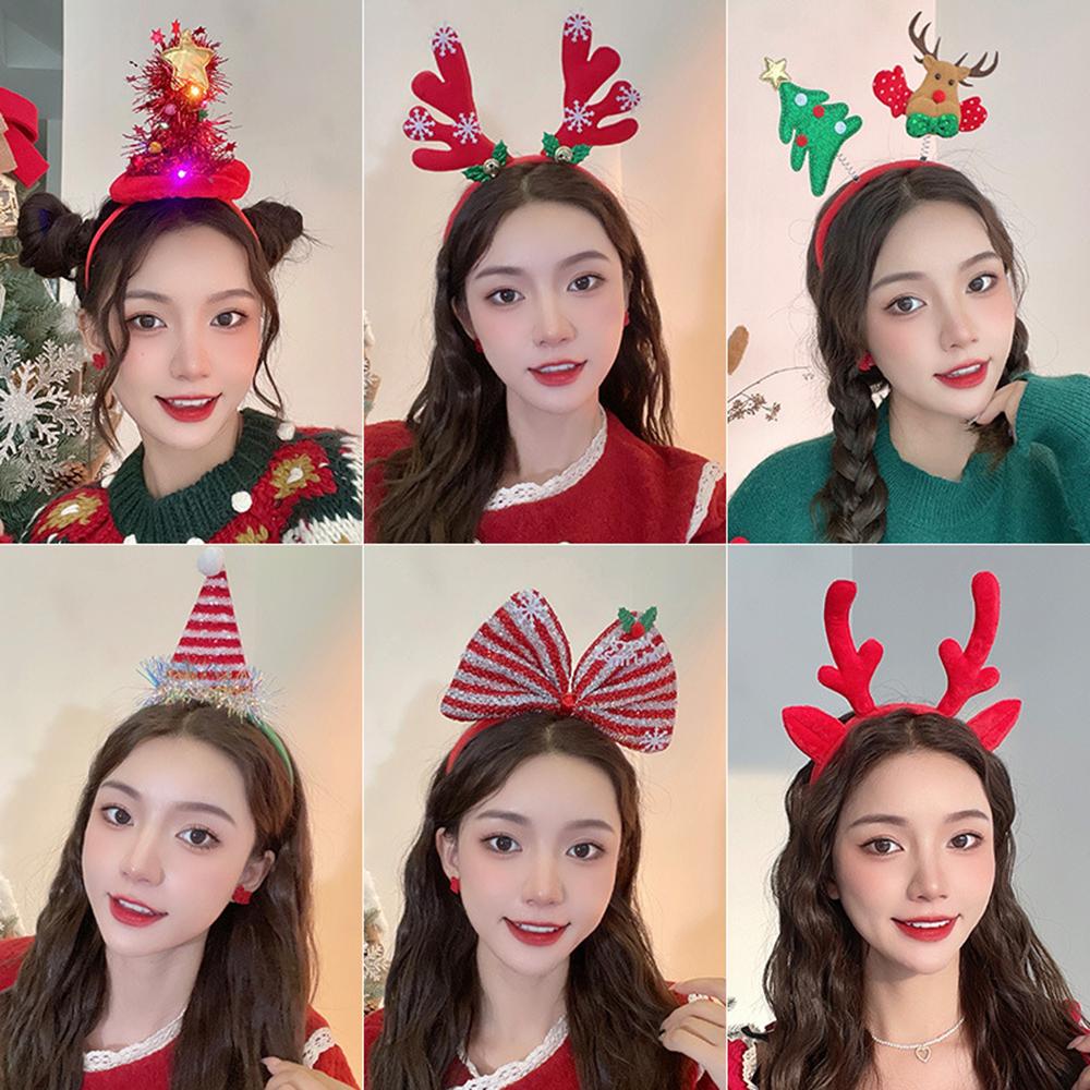 2024 New Year Christmas Hair Bands Cute Deer Horn Santa Claus Tree Headwear Hair Accessories For Xmas Gifts Party Supplies